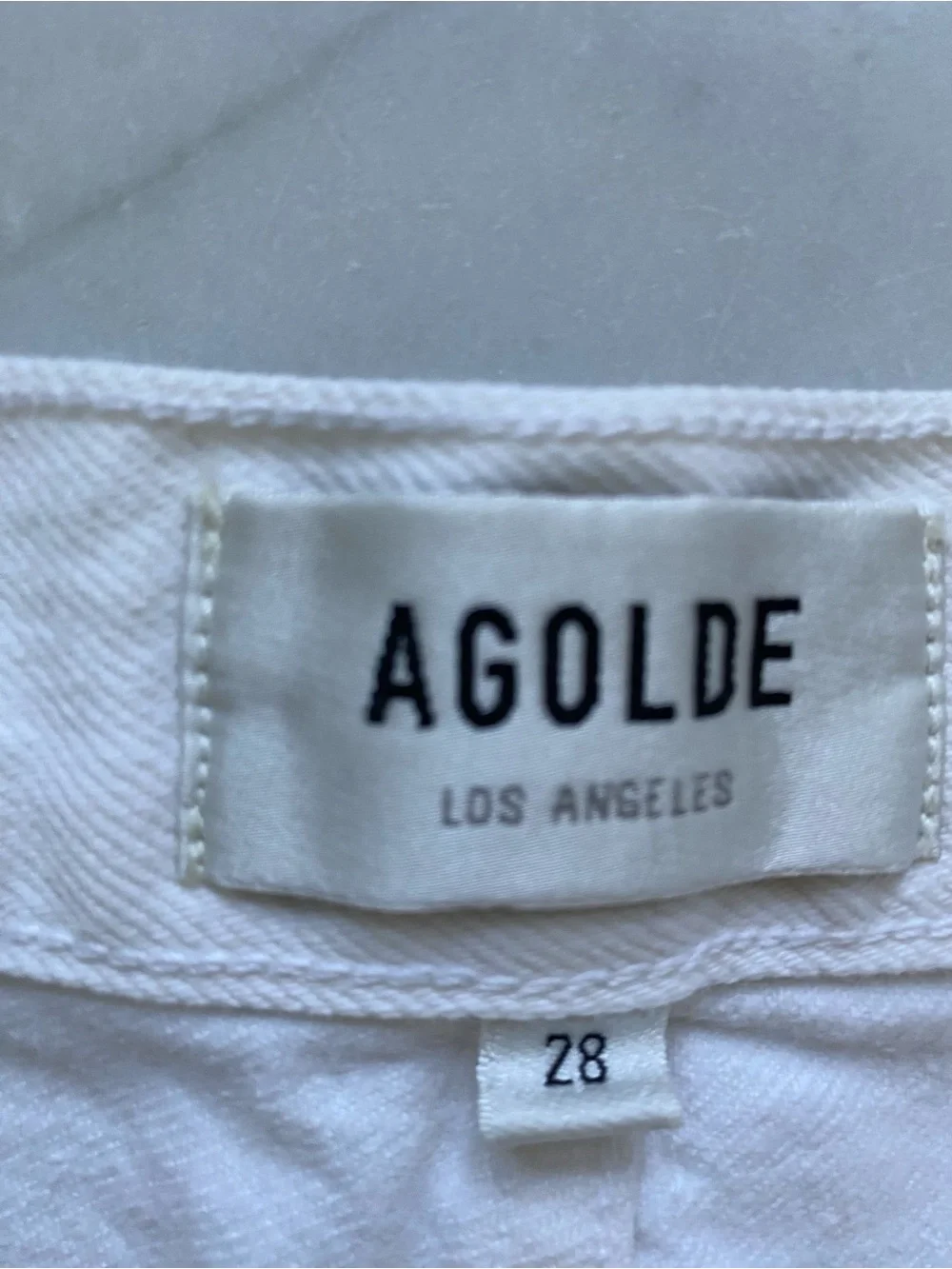 Agolde Parker Shorts Long - White High-Rise Denim Shorts, Size 28